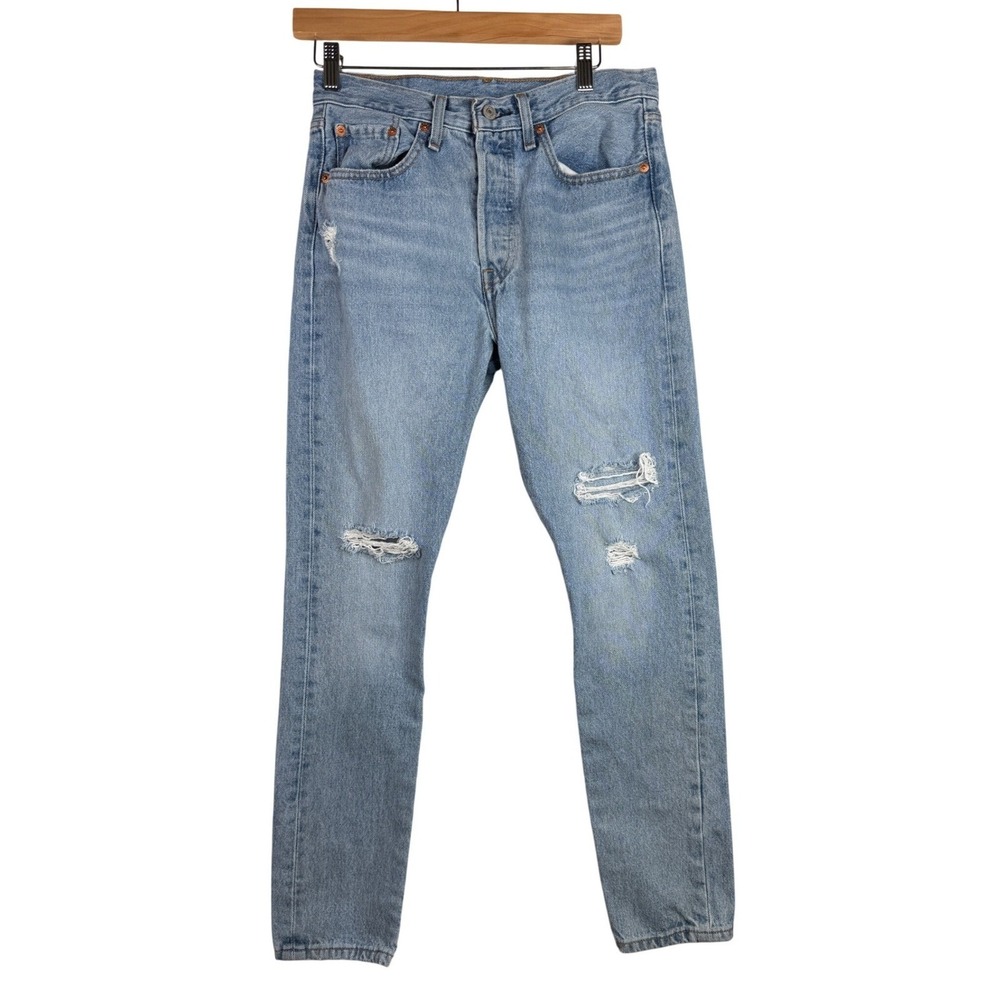Levi's‎ 501 Jeans Women's Blue Stone Wash Distressed Skinny Leg Jeans Size 27W